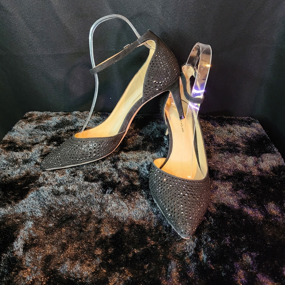 Antonio Melani Black Leather with Black Bling Size 8.5 Heels